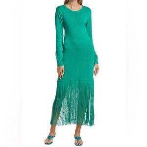 No Pise La Grama El Abrazo Sueter Dress Elegant Long Sleeve Emerald Fringe Dress